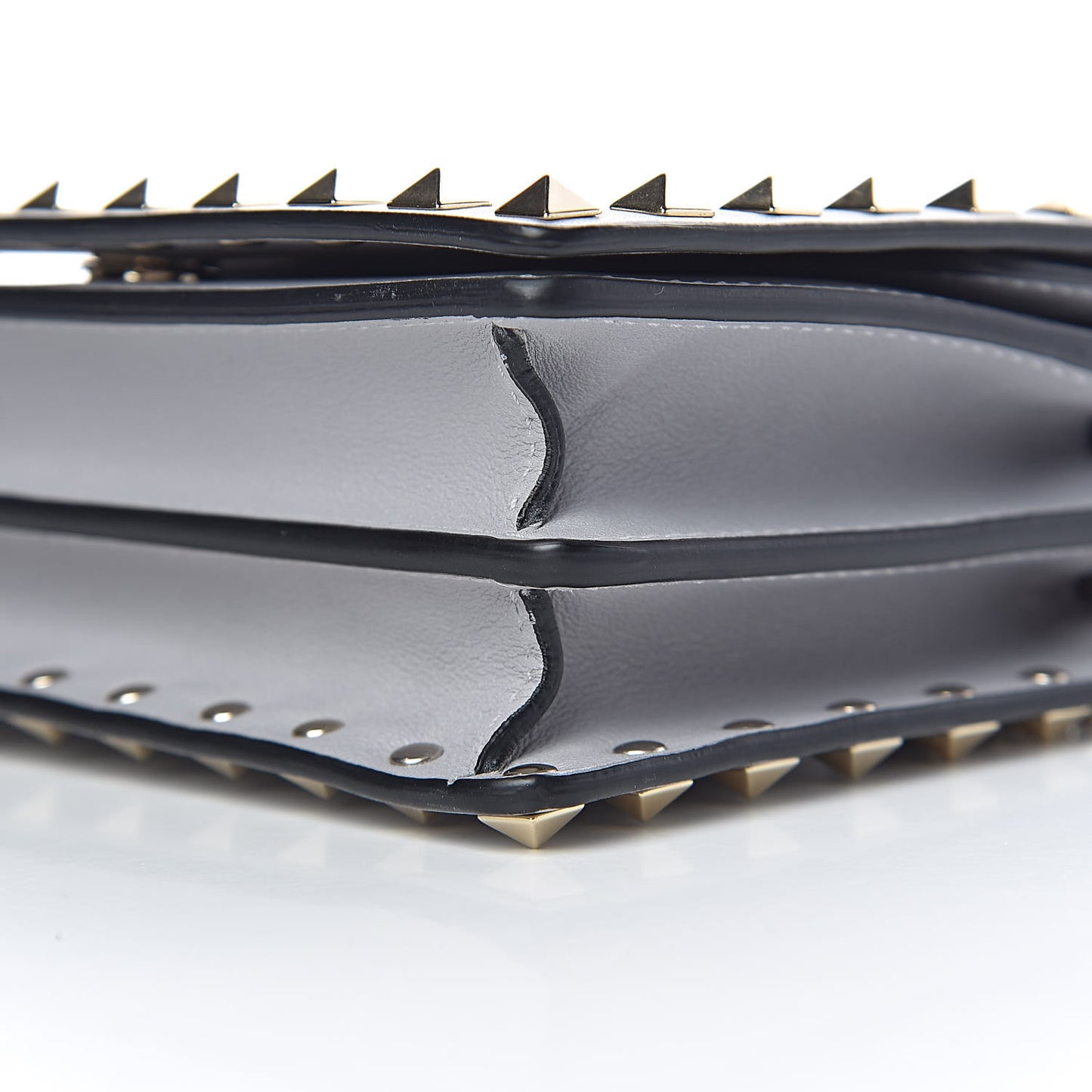 Calfskin Rockstud Wallet on Chain Pastel Grey