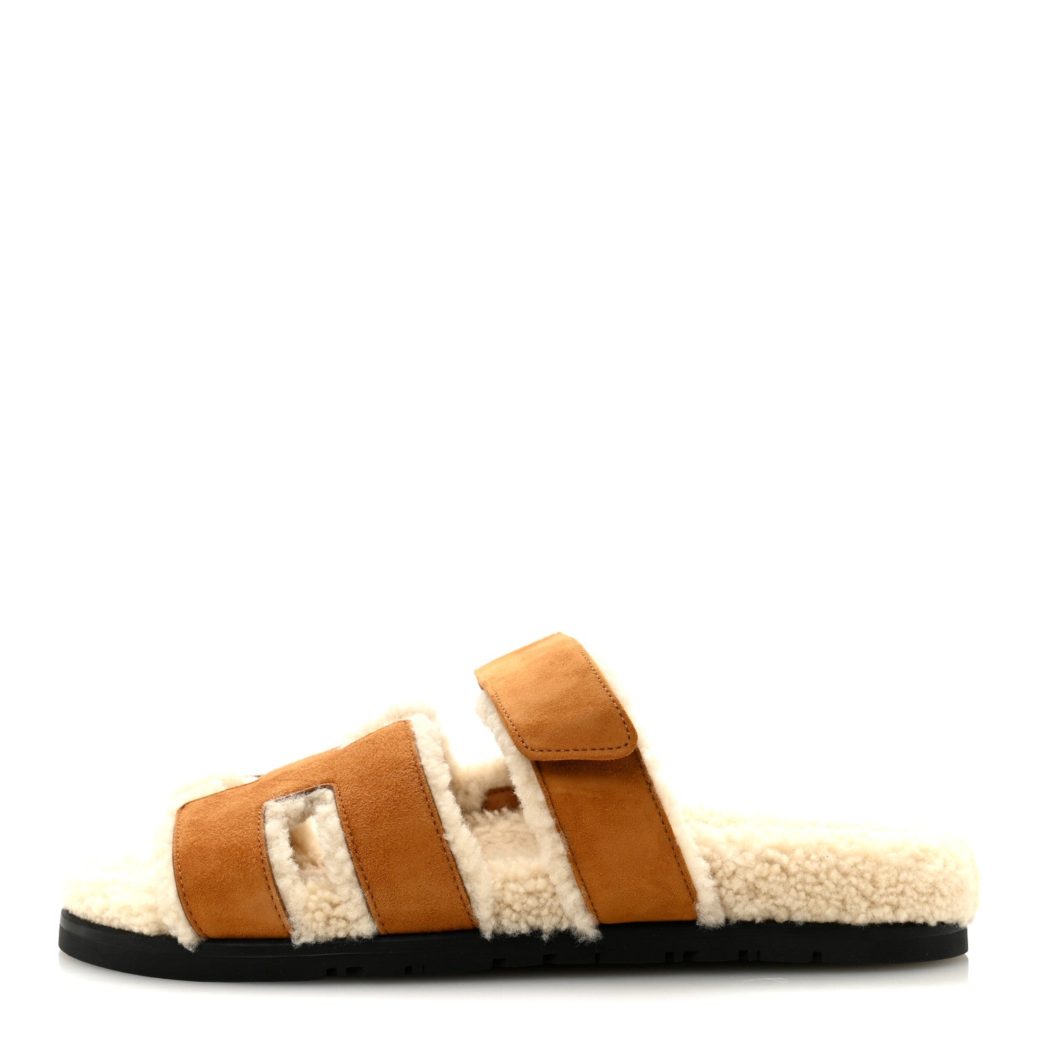 Hermes Suede Goatskin Woolskin Womens Chypre Sandals 40 Naturel Ecru 1 of 10