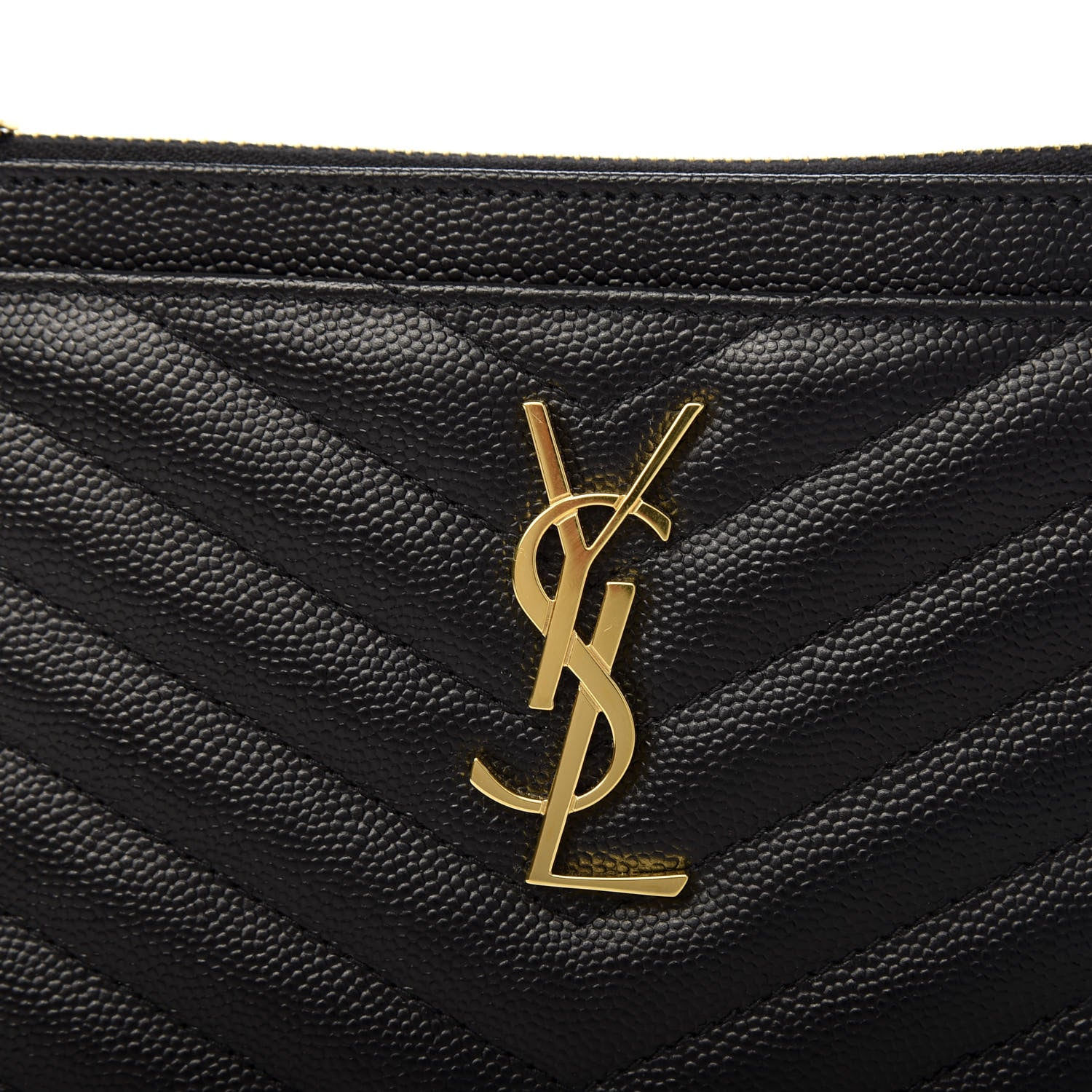 Saint Laurent Grain De Poudre Chevron Monogram Bill Pouch Black 7 of 7