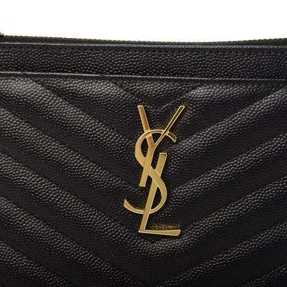 Saint Laurent Grain De Poudre Chevron Monogram Bill Pouch Black 7 of 7