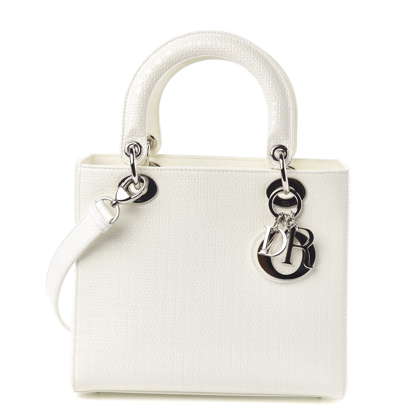 Patent Micro-Cannage Medium Lady Dior White