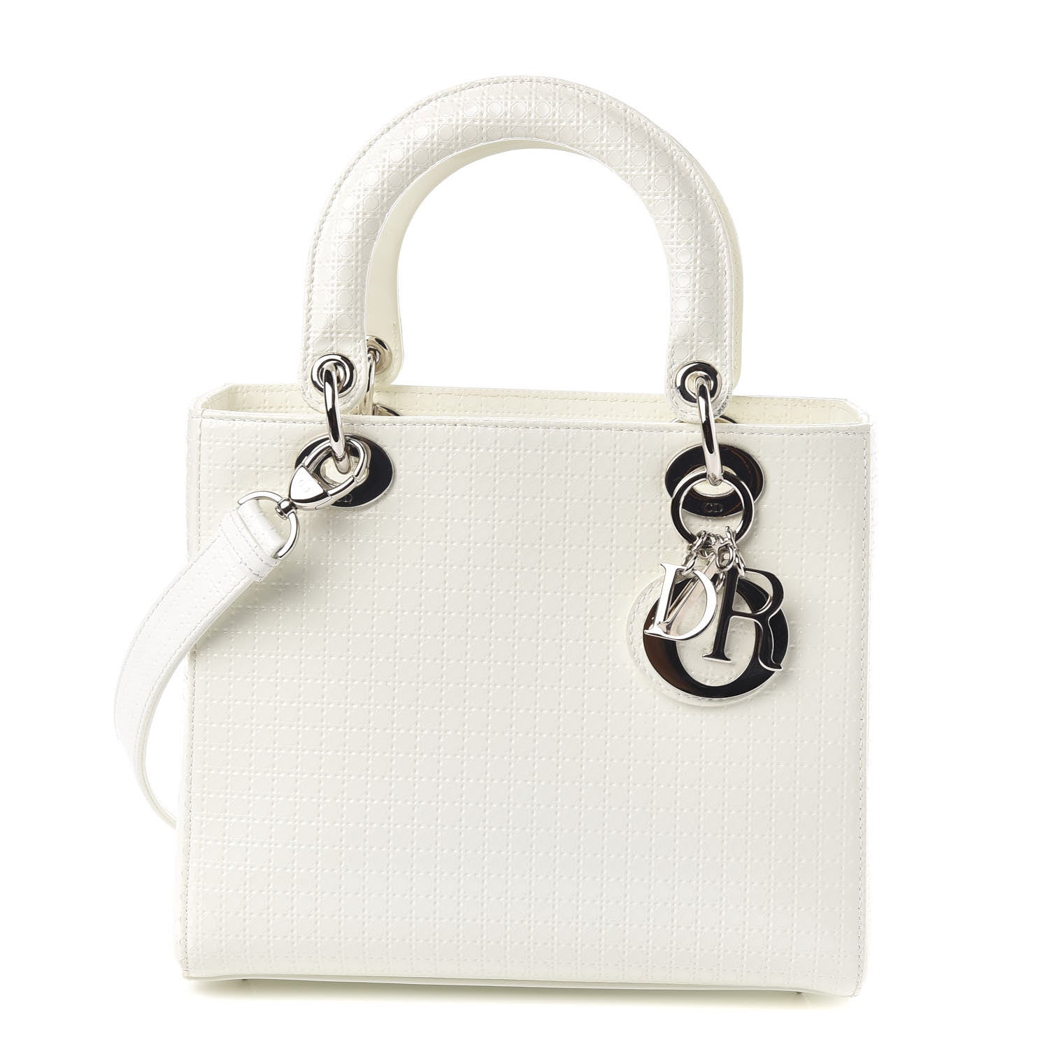 Christian Dior Patent Micro-Cannage Medium Lady Dior White 1 of 10