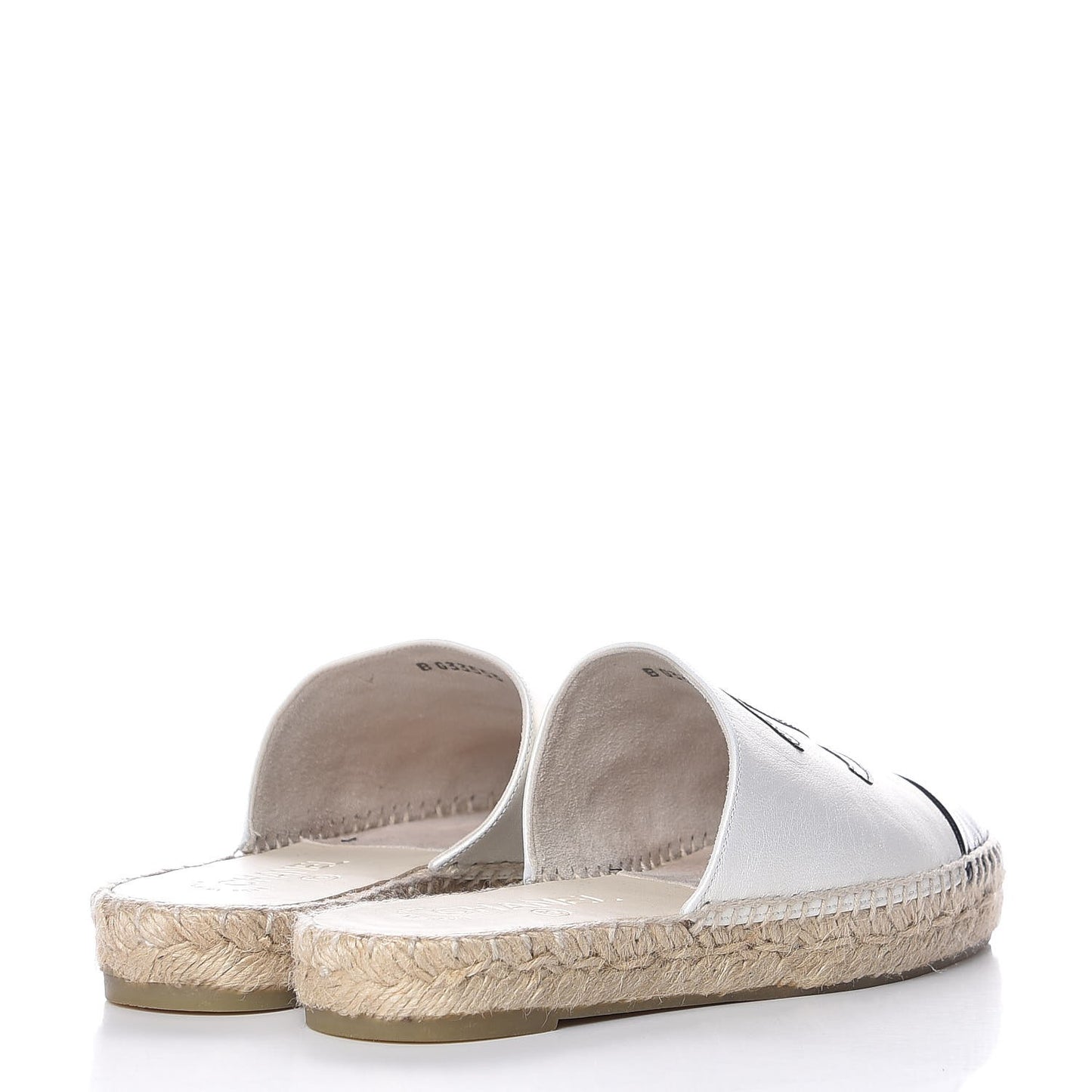 Iridescent Goatskin CC Espadrille Mules 36 Ivory Black