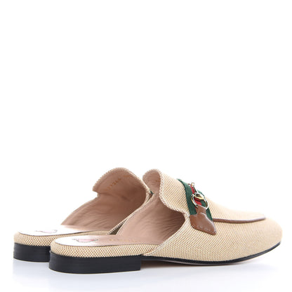Gucci Canvas Vintage Charlotte Web Princetown Slippers 38.5 Sand Cuir 4 of 9