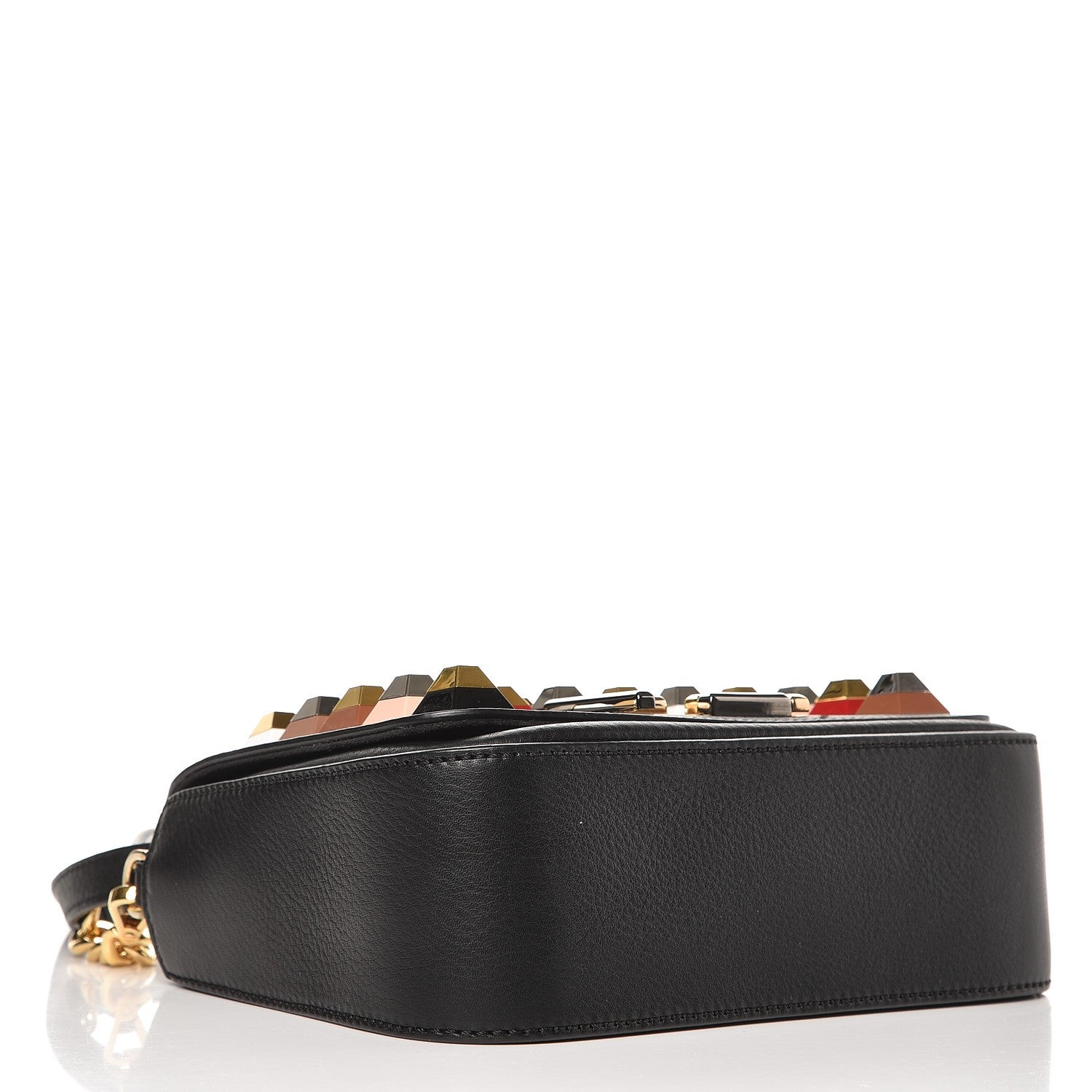 Fendi Grained Calfskin Studded 3Baguette Shoulder Bag Black Multicolor 5 of 8