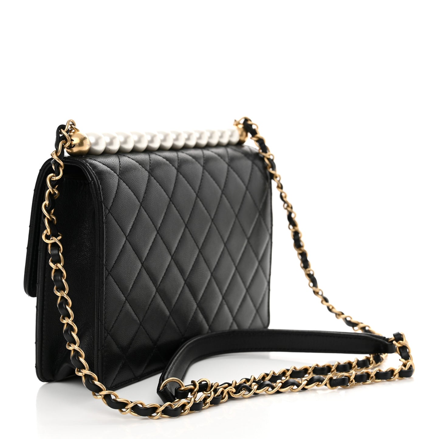 Lambskin Quilted Small Chic Pearls Flap Black
