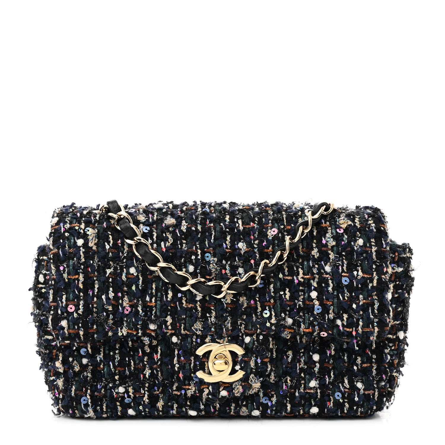 Chanel Sequin Mini Rectangular Single Flap Navy Blue Multicolor 1 of 10