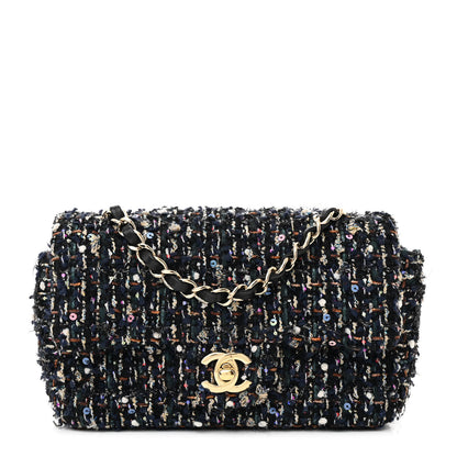 Chanel Sequin Mini Rectangular Single Flap Navy Blue Multicolor 1 of 10