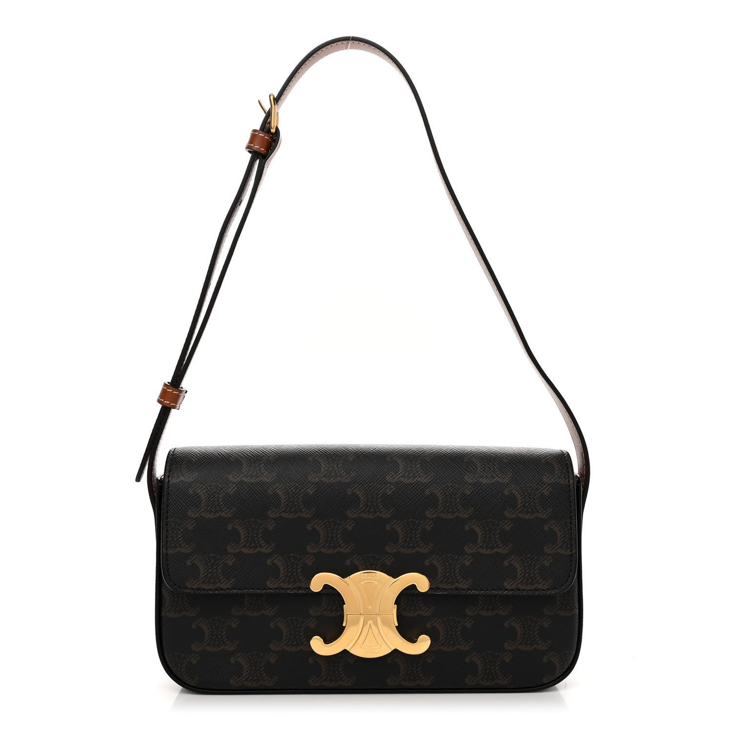 Canvas Calfskin Triomphe Shoulder Bag Tan