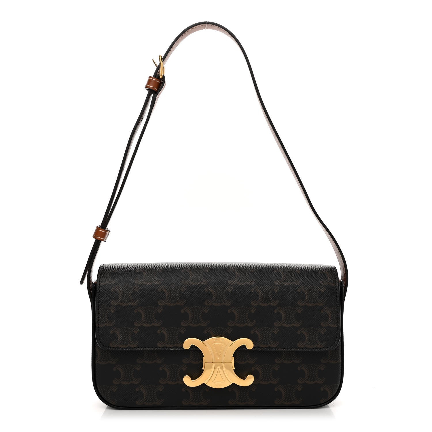 Celine Canvas Calfskin Triomphe Shoulder Bag Tan 1 of 10