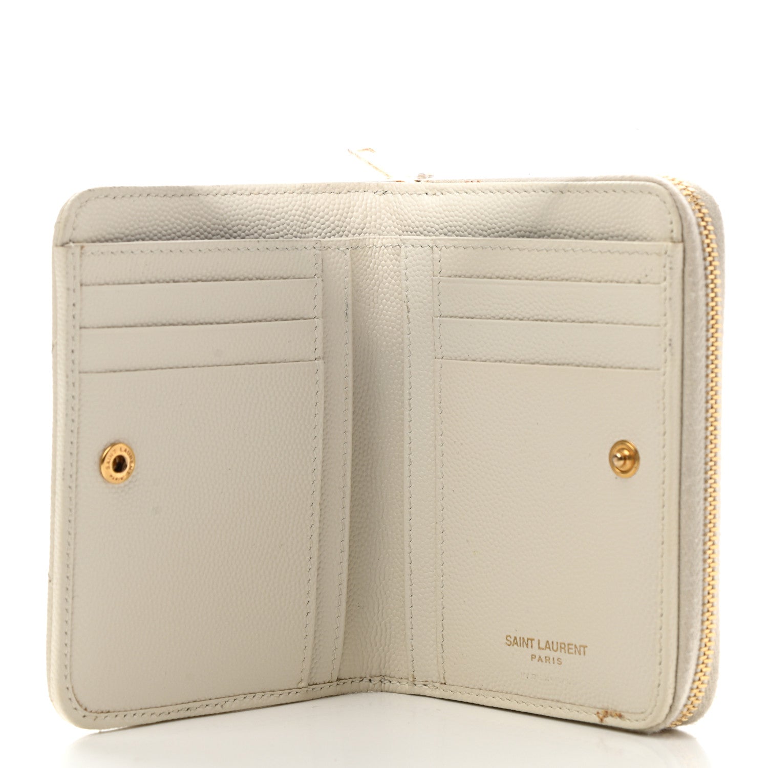 Saint Laurent Grain De Poudre Matelasse Chevron Monogram Compact Zip Around Wallet Crema Soft 5 of 9