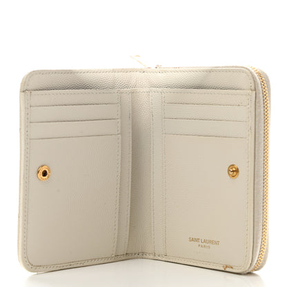 Saint Laurent Grain De Poudre Matelasse Chevron Monogram Compact Zip Around Wallet Crema Soft 5 of 9