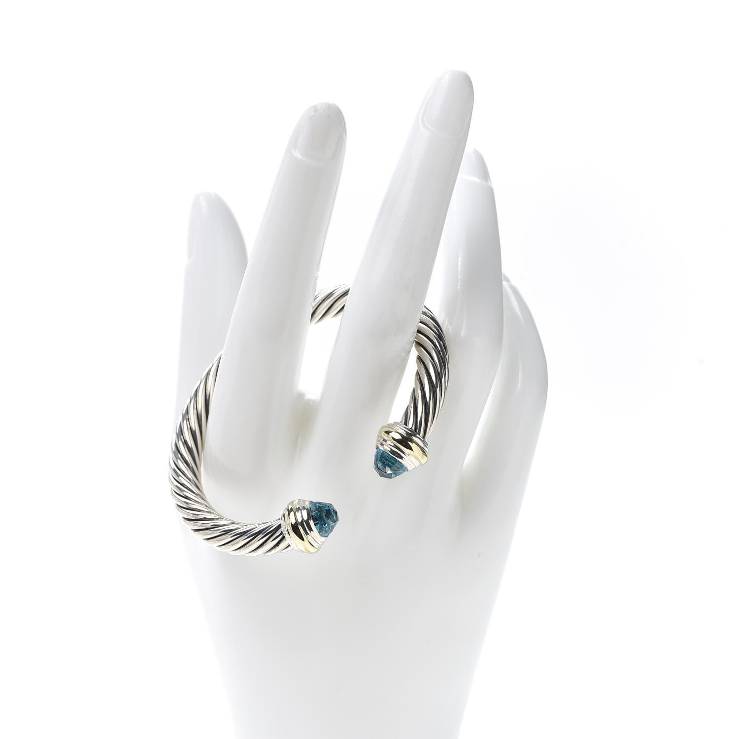 David Yurman Sterling Silver 14K Yellow Gold Blue Topaz 7mm Cable Classics Bracelet 2 of 5