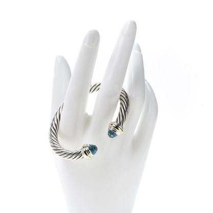 David Yurman Sterling Silver 14K Yellow Gold Blue Topaz 7mm Cable Classics Bracelet 2 of 5