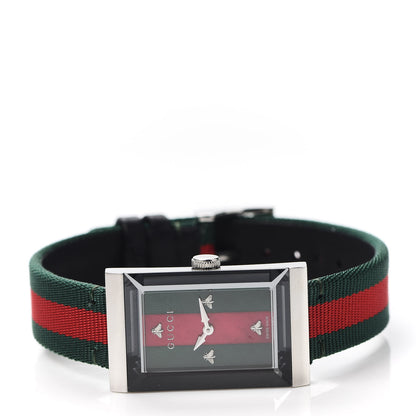 Gucci Stainless Steel Nylon Mother of Pearl 21mm Web G-Frame Quartz Watch Green 2 of 4