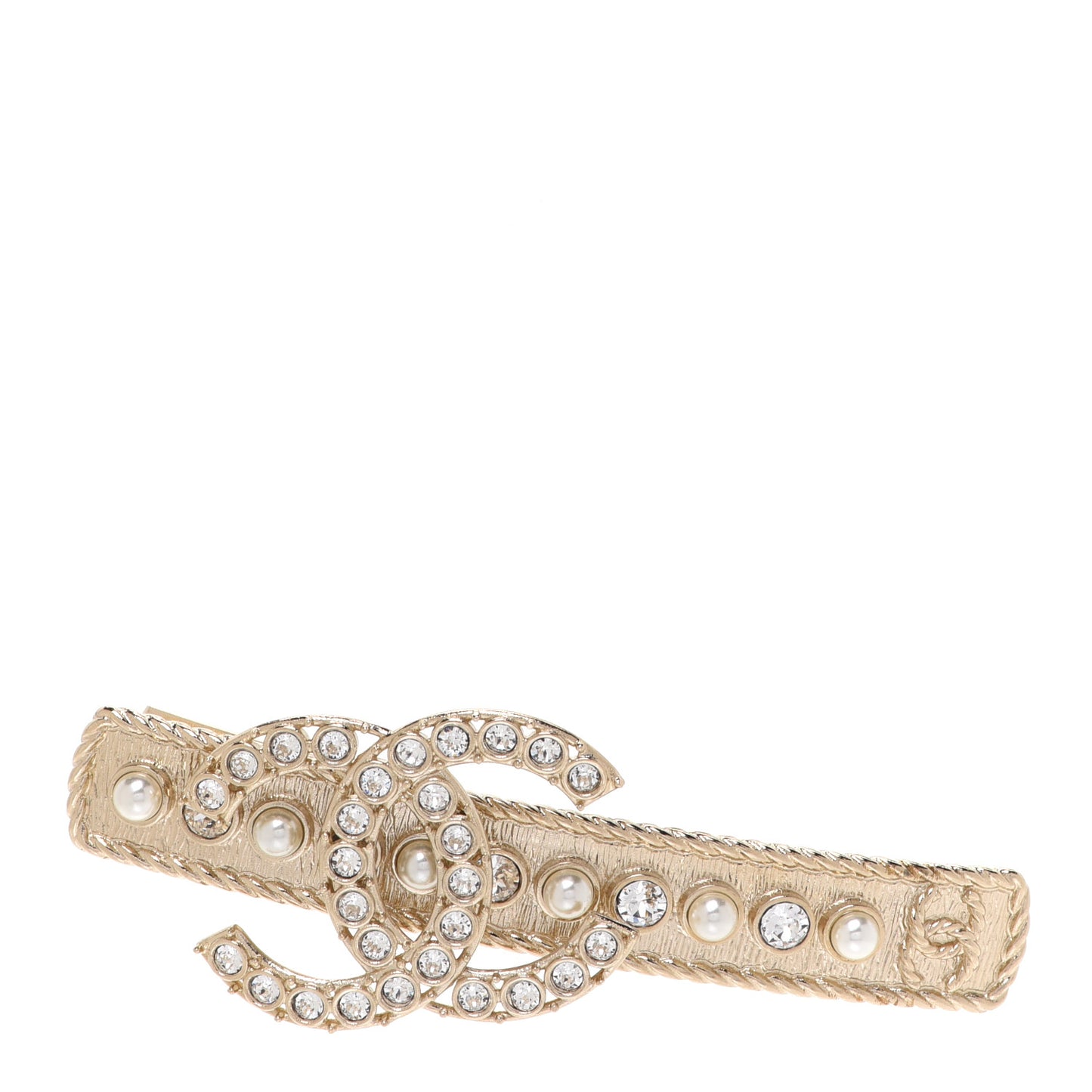 Metal Crystal Pearl CC Hair Clip Gold Pearly White