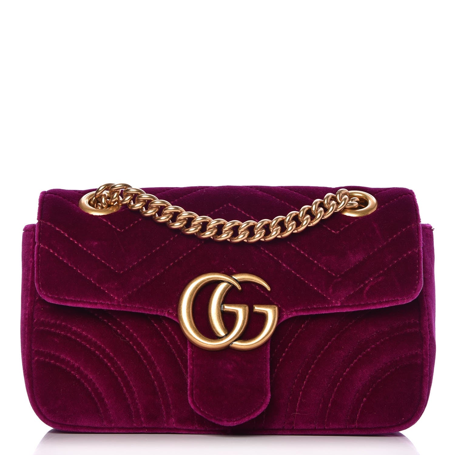 Gucci Velvet Matelasse Mini GG Marmont Shoulder Bag Fuchsia Violet Cyclamen 1 of 7