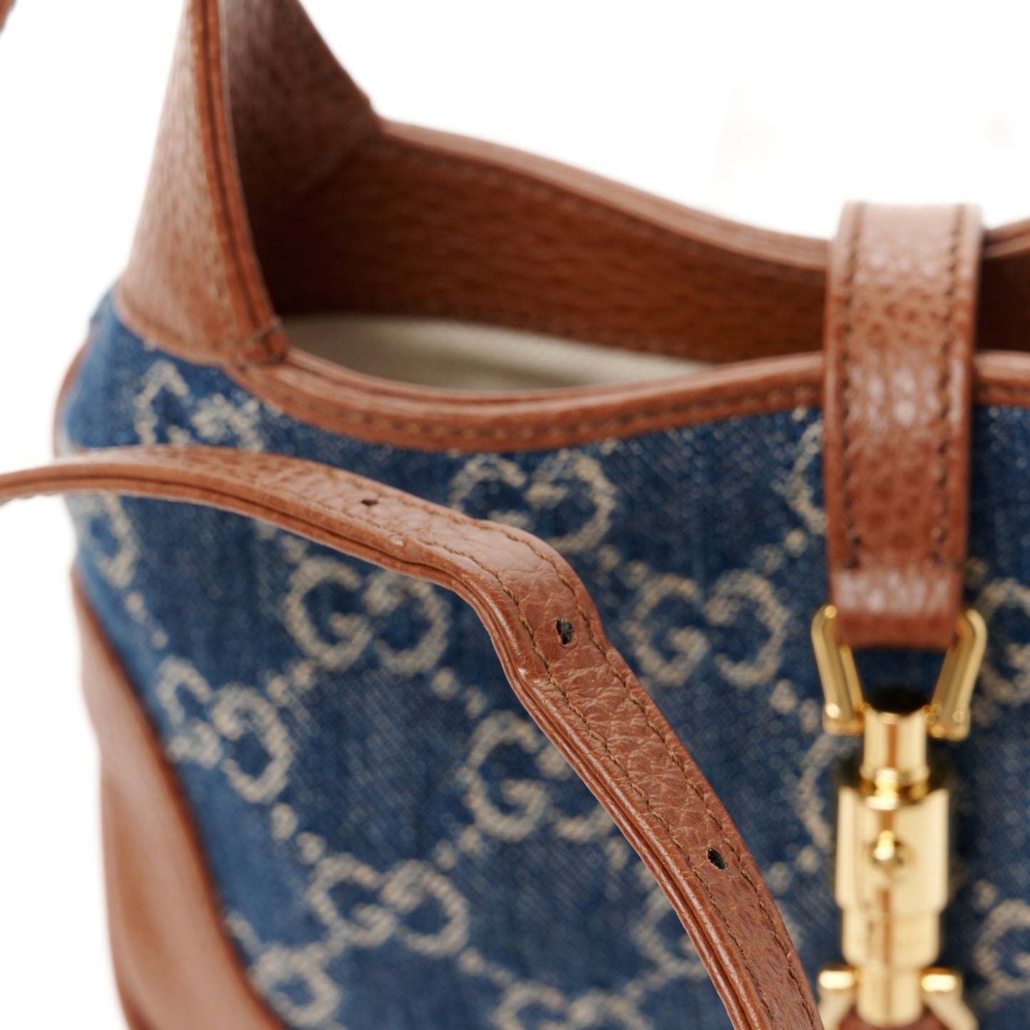 New Denim GG Monogram Calfskin Mini Jackie 1961 Hobo Blue Tea Cuir