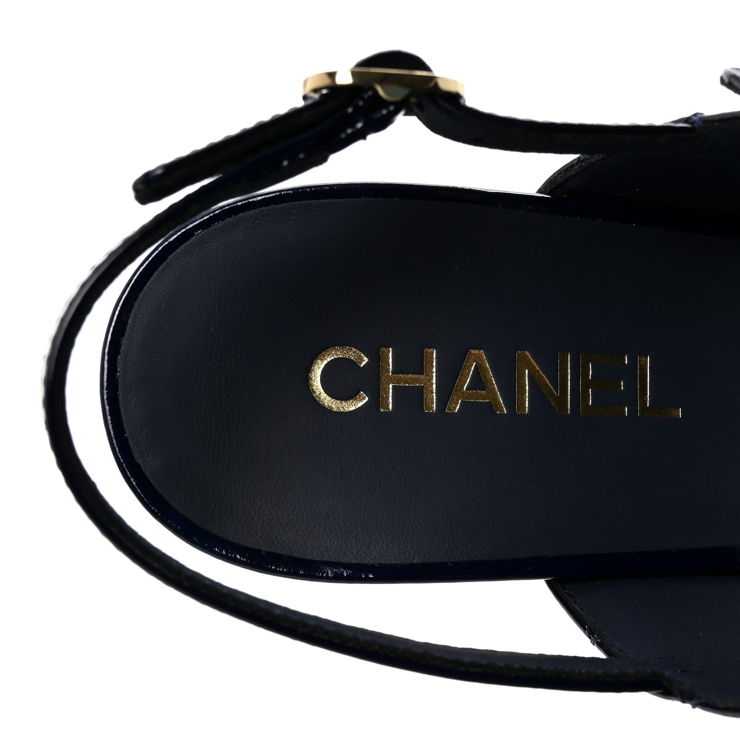 Chanel Patent Quilted CC Turnlock Sandals 38.5 Dark Blue 8 of 10