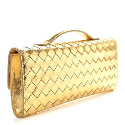 Bottega Veneta Metallic Lambskin Intrecciato Long Andiamo Top Handle Clutch Gold 3 of 11