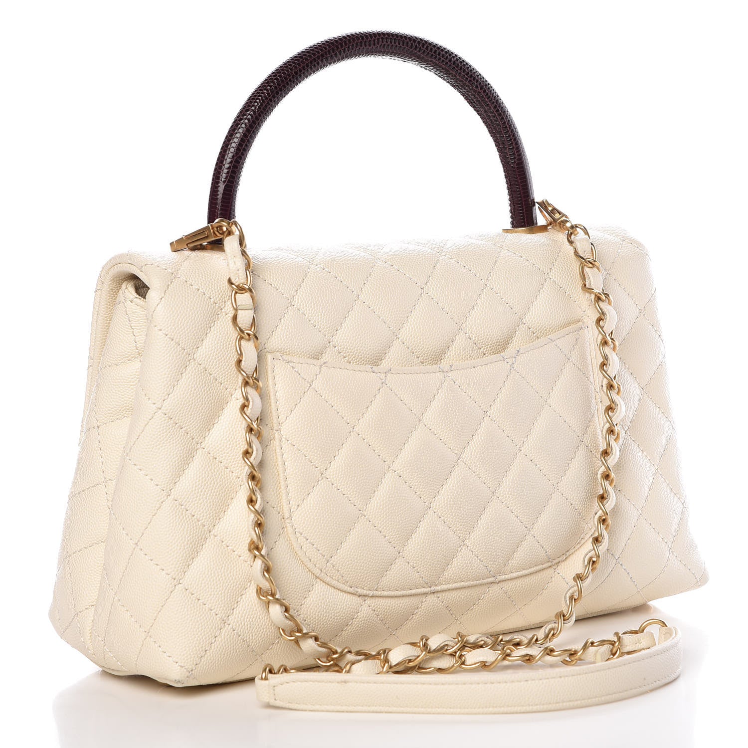 Chanel Caviar Lizard Quilted Small Coco Handle Flap Ivory 3 of 14