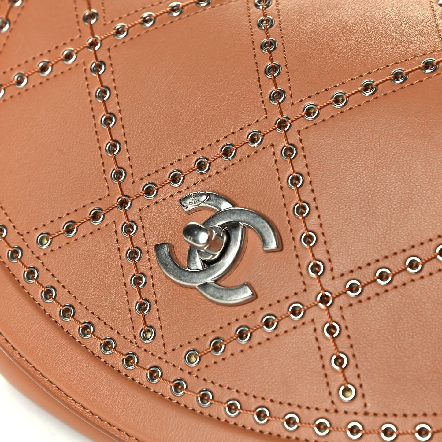 Calfskin Coco Eyelets Small Flap Bag Camel