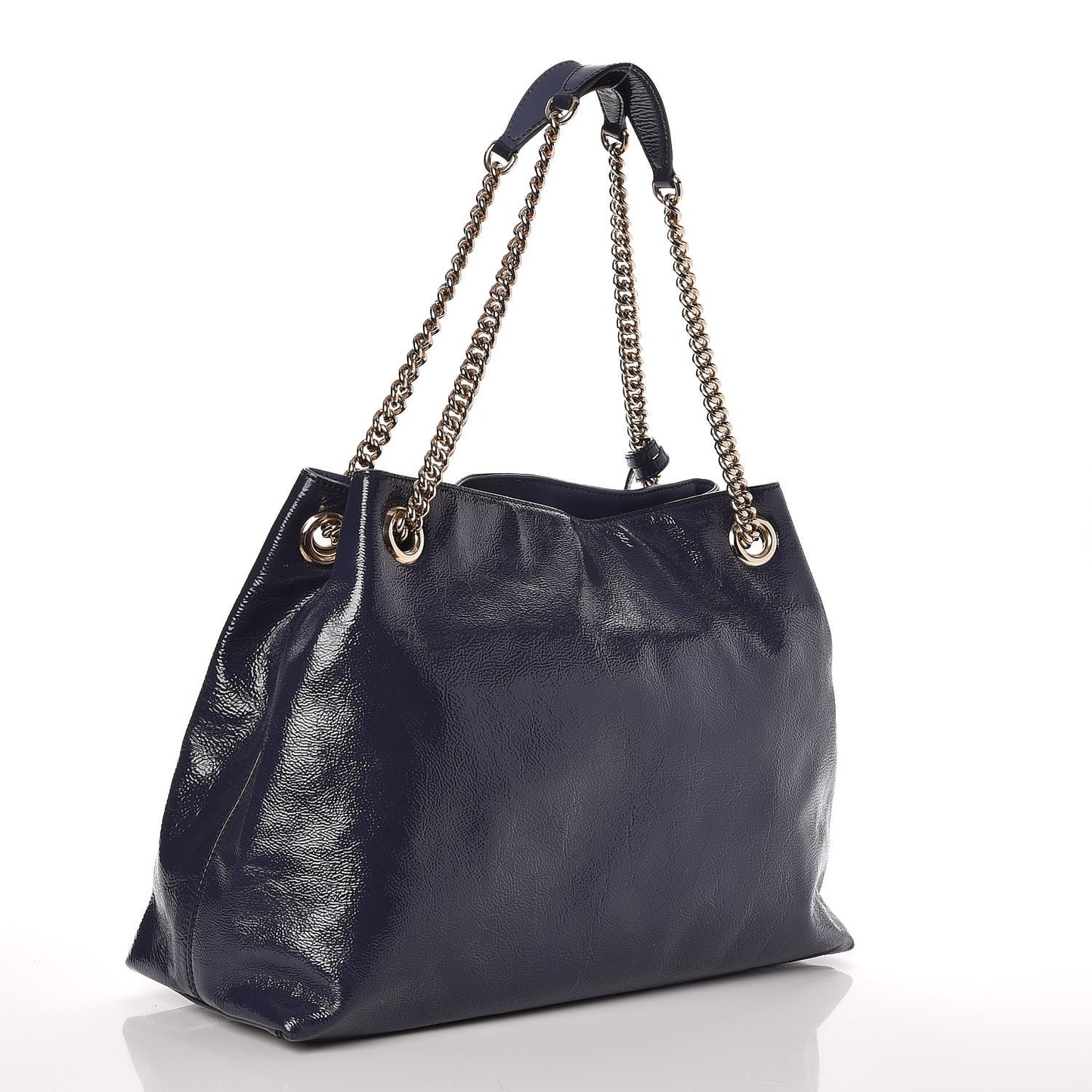 Patent Medium Soho Chain Shoulder Bag Uniform Blue