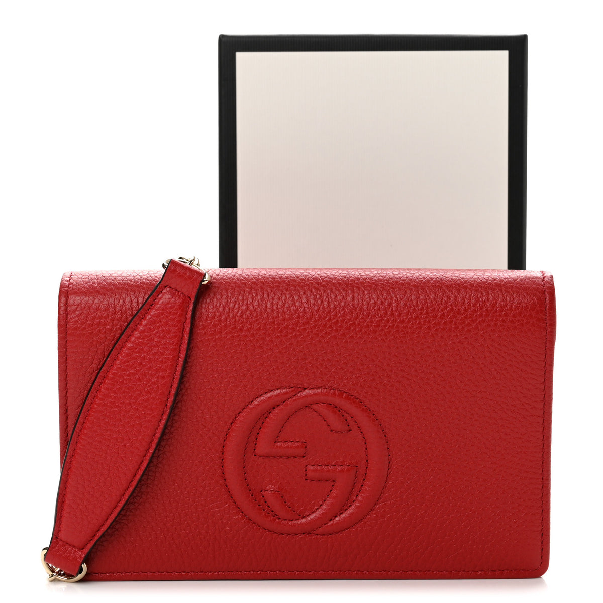 Gucci Pebbled Calfskin Soho Wallet On Chain Vibrant Red 10 of 10