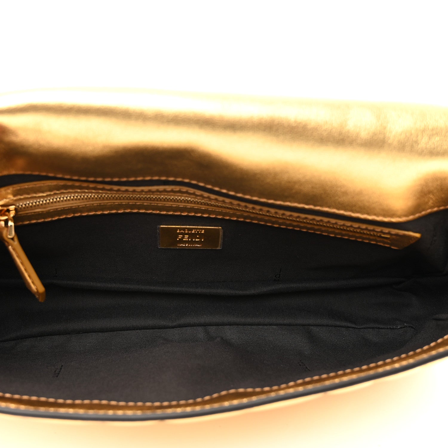 Fendi Vitello Catalan Mirror FF 1974 Embossed Baguette Gold 6 of 9