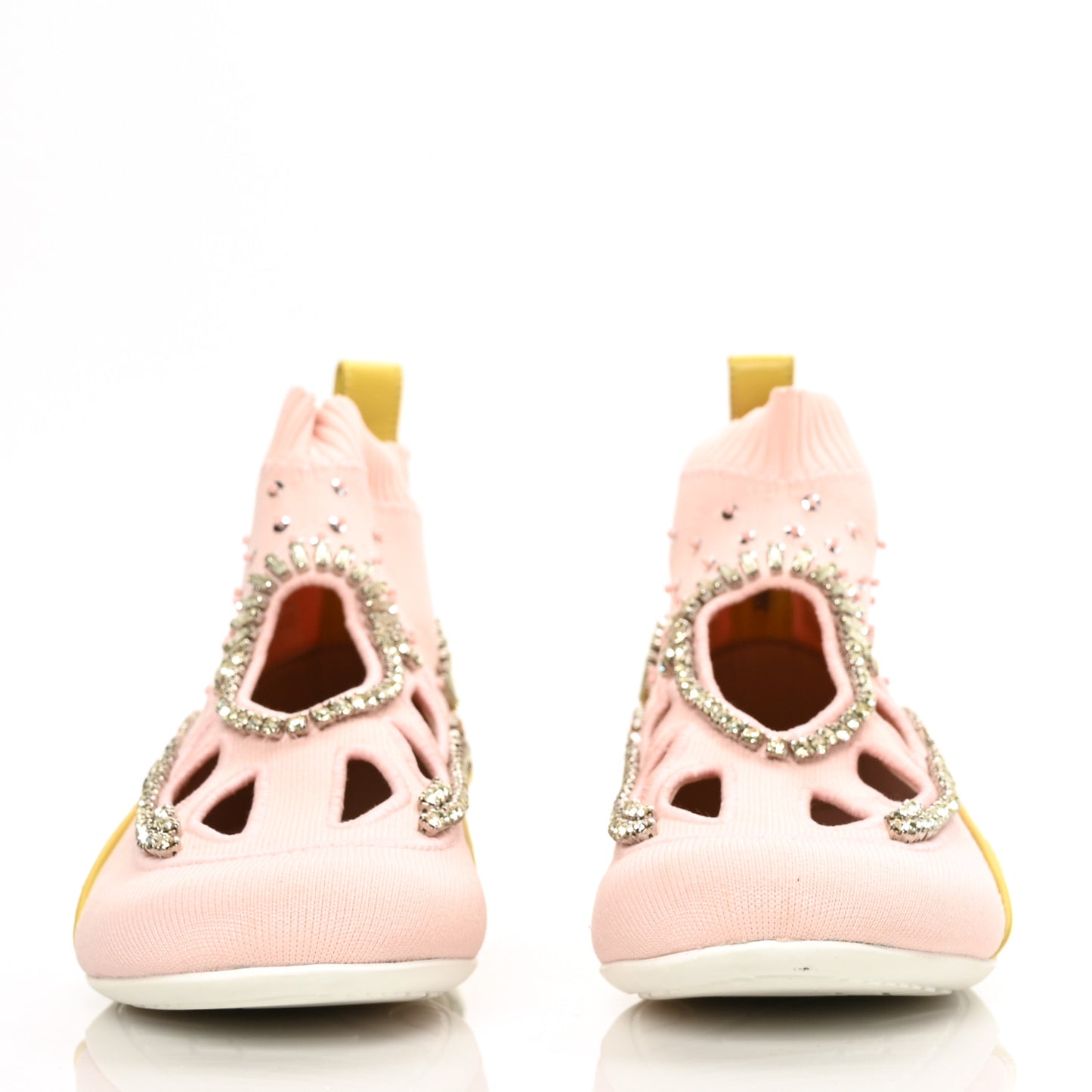 Calfskin Crystal Mesh Knit Cutout Odissey Sock Sneakers 37 Water Rose