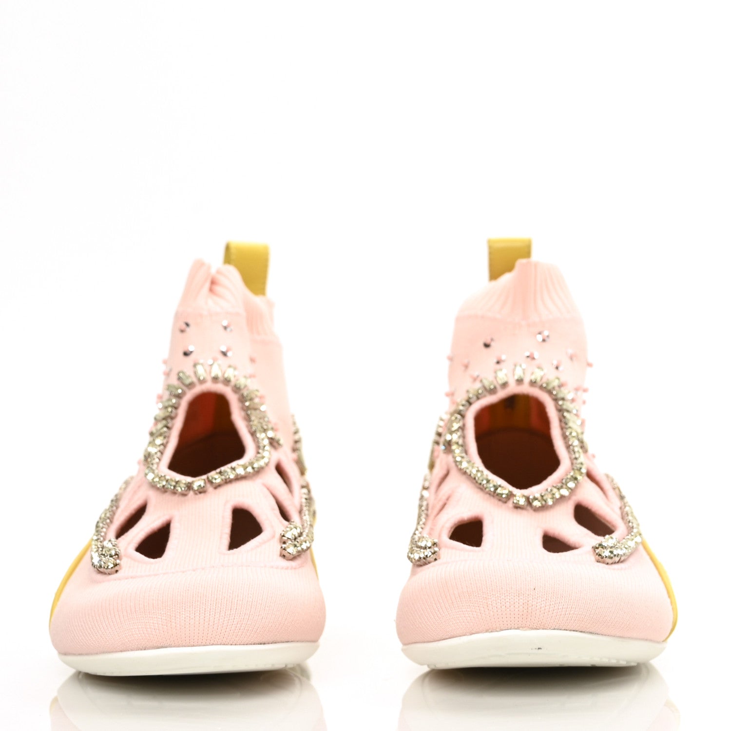Valentino Garavani Calfskin Crystal Mesh Knit Cutout Odissey Sock Sneakers 37 Water Rose 2 of 7