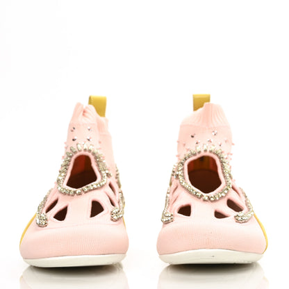 Valentino Garavani Calfskin Crystal Mesh Knit Cutout Odissey Sock Sneakers 37 Water Rose 2 of 7