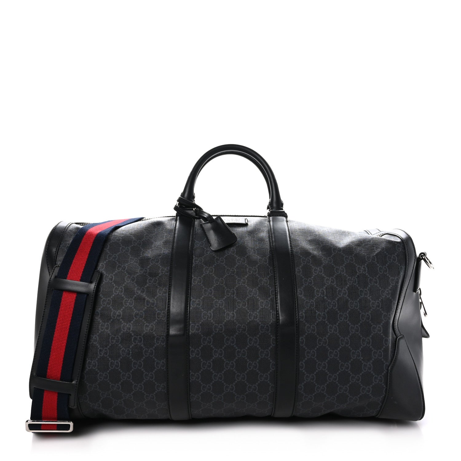 Gucci Soft GG Supreme Monogram Appia Calfskin Web Large Carry On Duffle Bag Black Grey 1 of 11