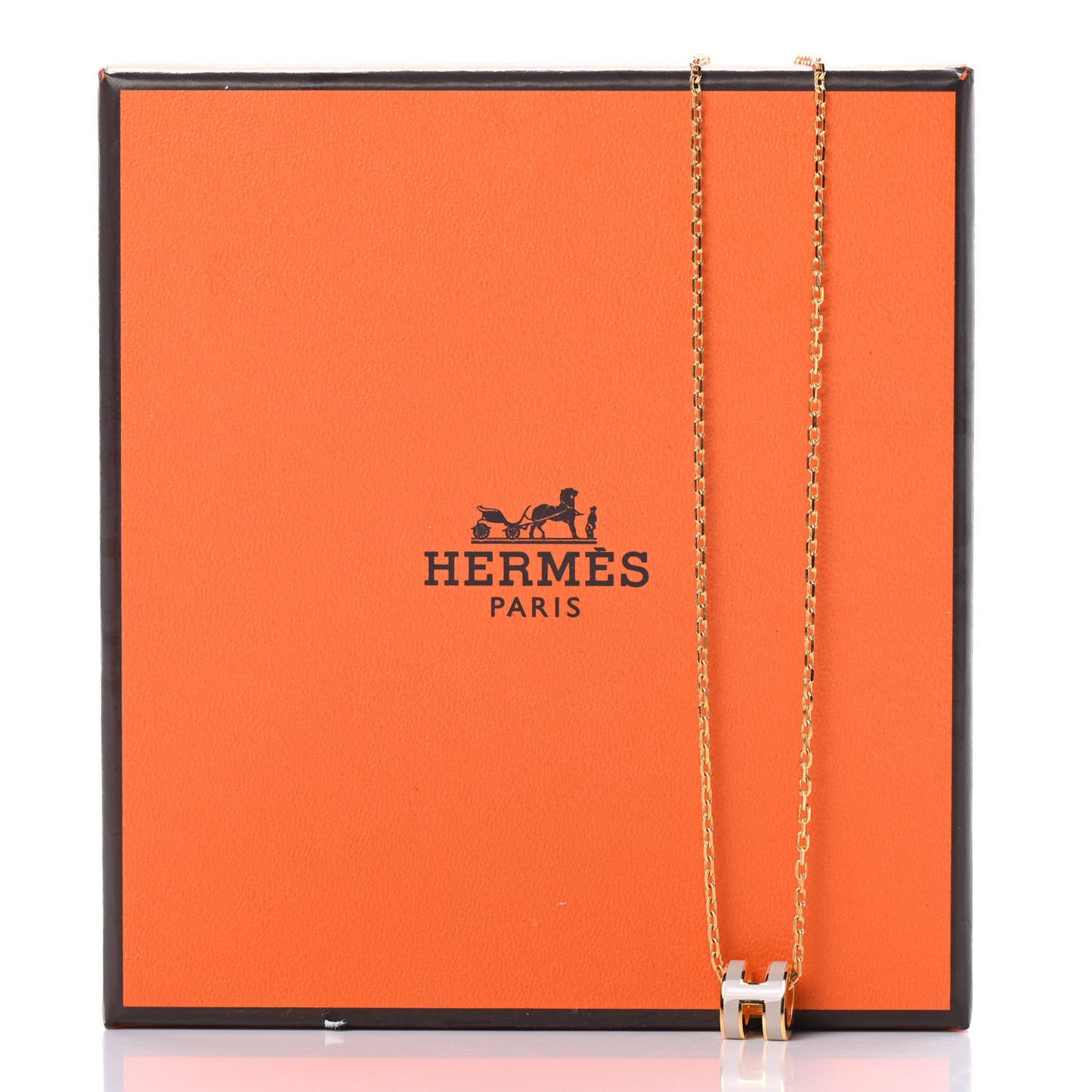 Lacquered Gold Mini Pop H Pendant Necklace White