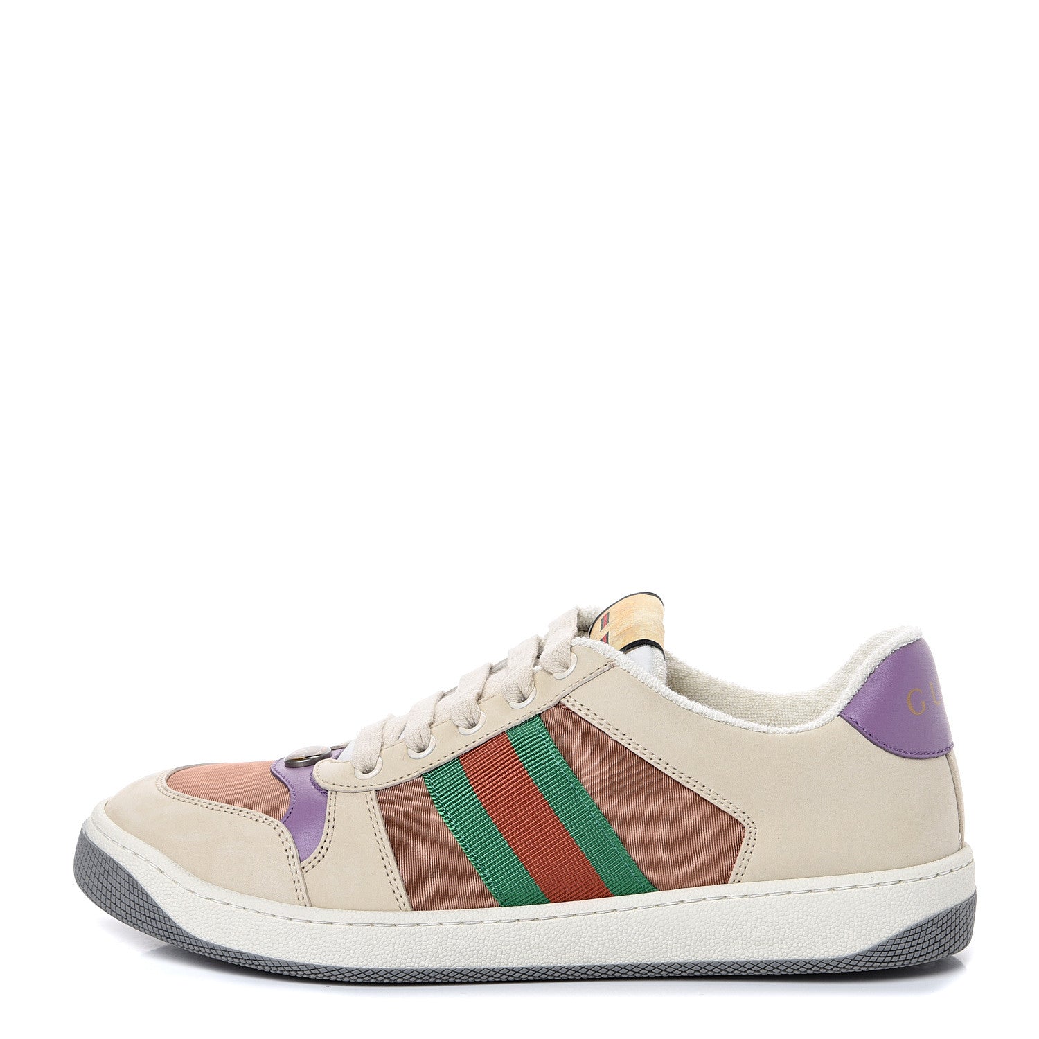Gucci Moire Fabric Nubuck Web Womens Screener Sneakers 39 Cinnamon Dusty Milk New Lavender 1 of 8