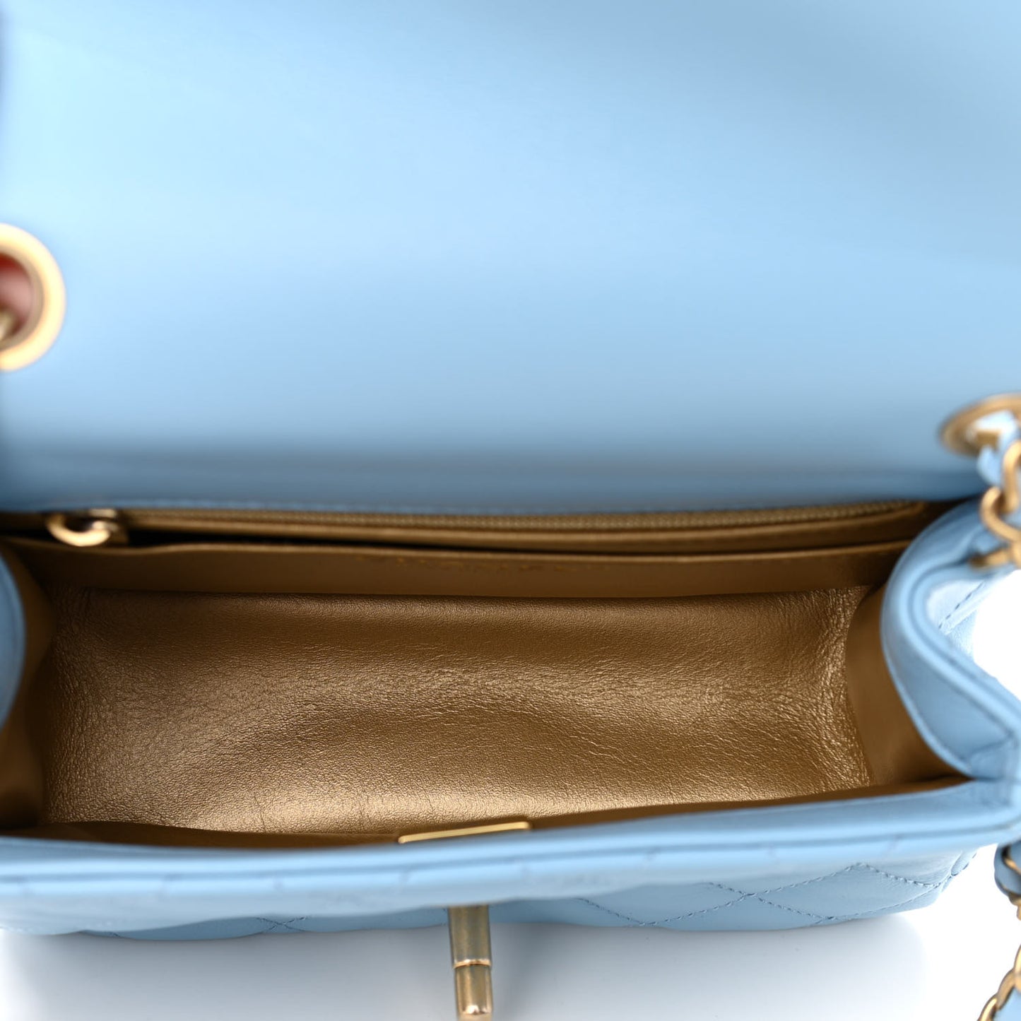 Lambskin Quilted Mini Pearl Crush Flap Light Blue