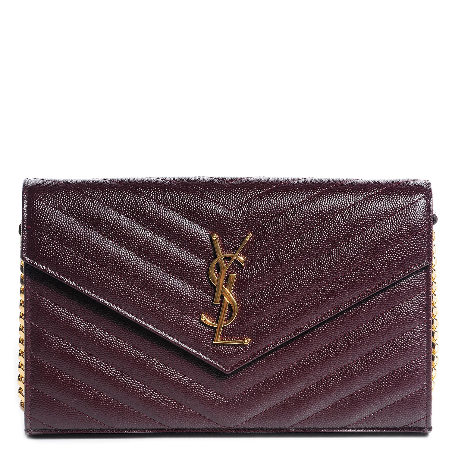 Saint Laurent Grain De Poudre Matelasse Chevron Monogram Chain Wallet Bordeaux 1 of 8
