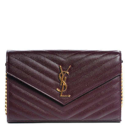 Saint Laurent Grain De Poudre Matelasse Chevron Monogram Chain Wallet Bordeaux 1 of 8