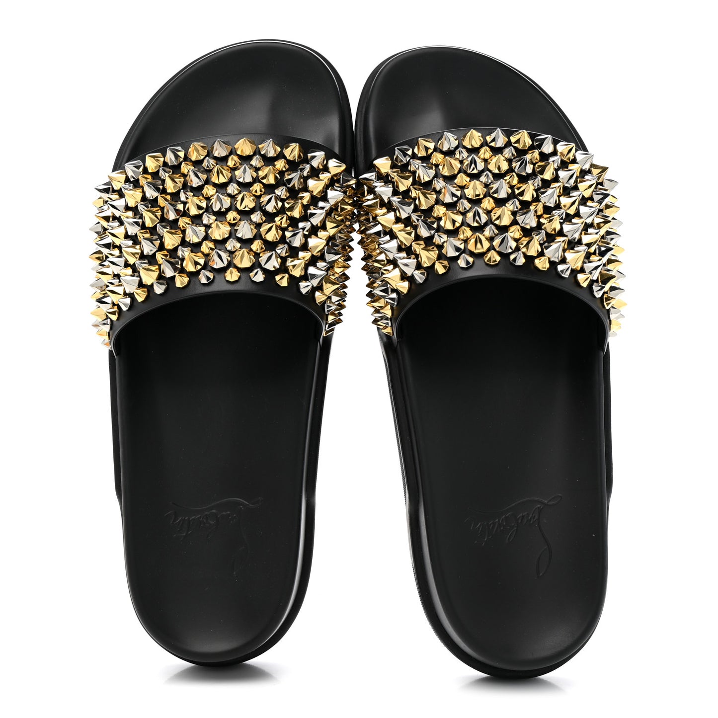 Calfskin Studded Mens Pool Roc Flat Slide Sandals 44 Black Multicolor