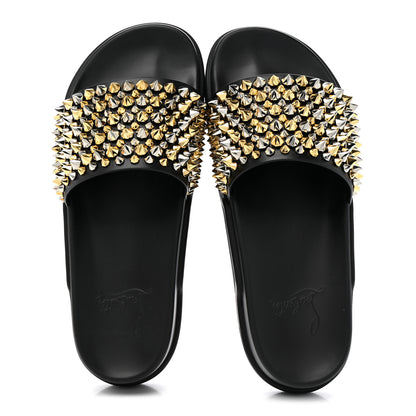 Christian Louboutin Calfskin Studded Mens Pool Roc Flat Slide Sandals 44 Black Multicolor 6 of 11