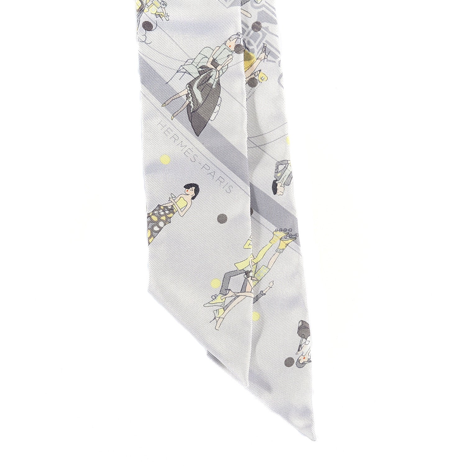 Hermes Silk Ex-Libris Les Parisiennes Twilly Gris Perle Jaune 3 of 6