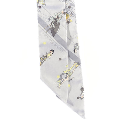 Hermes Silk Ex-Libris Les Parisiennes Twilly Gris Perle Jaune 3 of 6