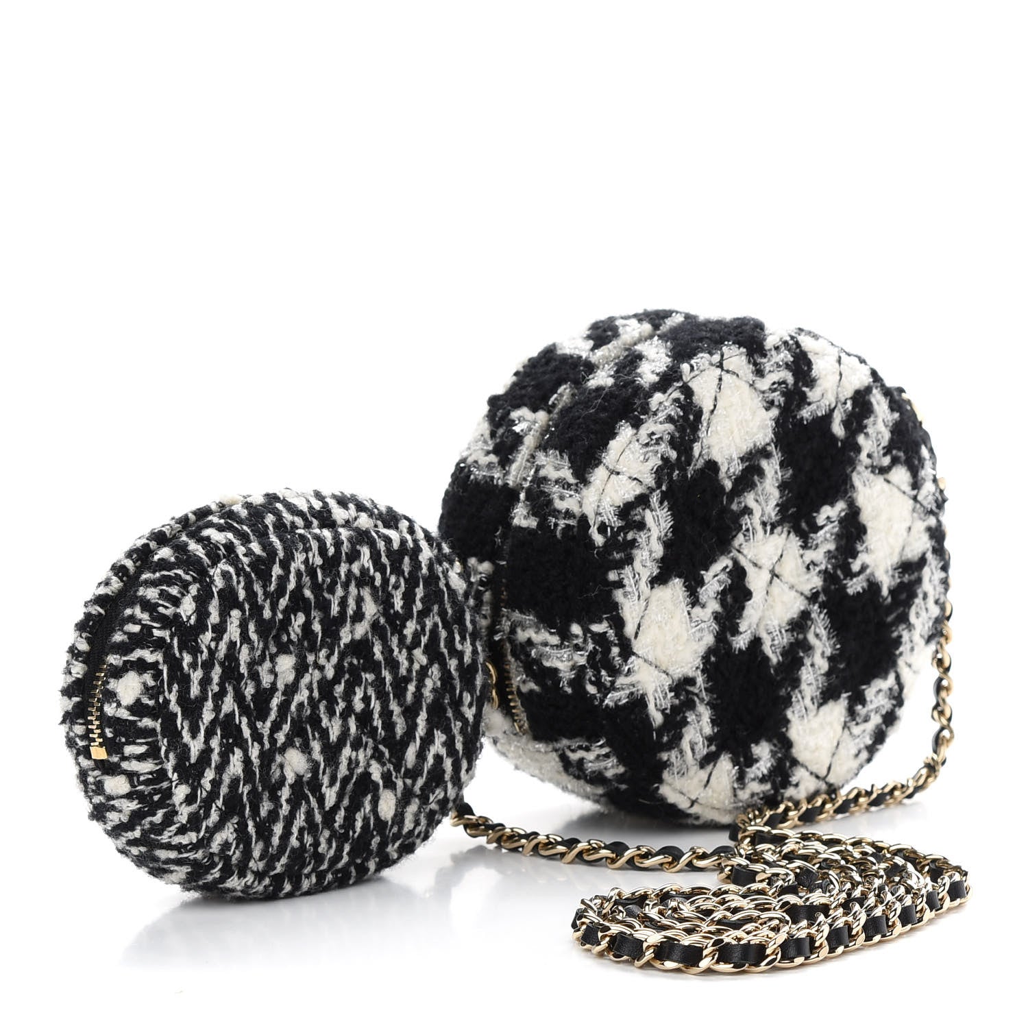 Chanel Tweed Shearling Round Clutch With Chain and Coin Purse Black and White 3 of 10