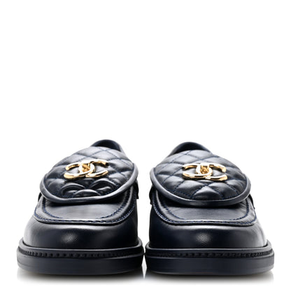 Chanel Lambskin Quilted CC Turnlock Loafers 40 Navy 3 of 10