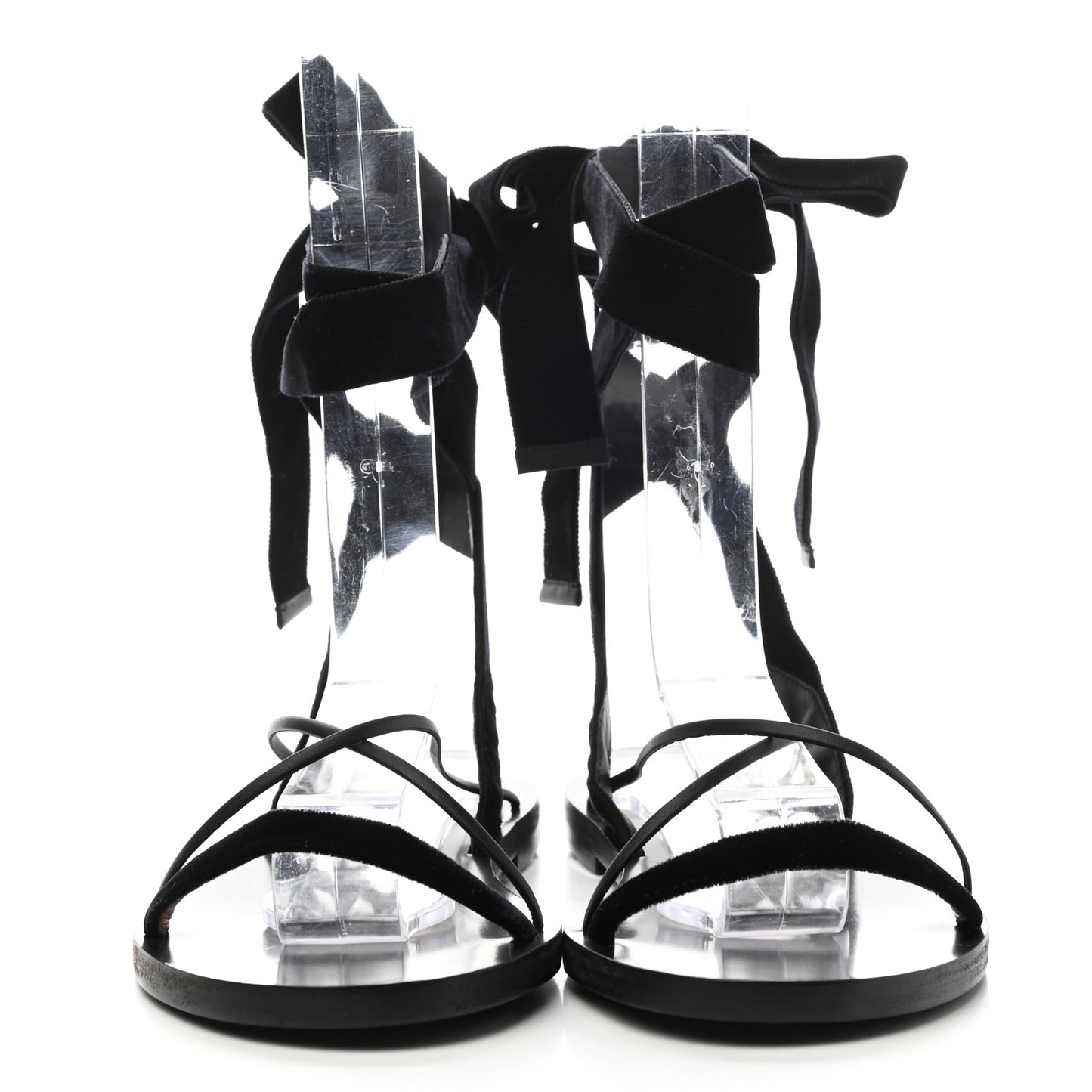 Velvet Lace Up Flat Sandals 36.5 Black
