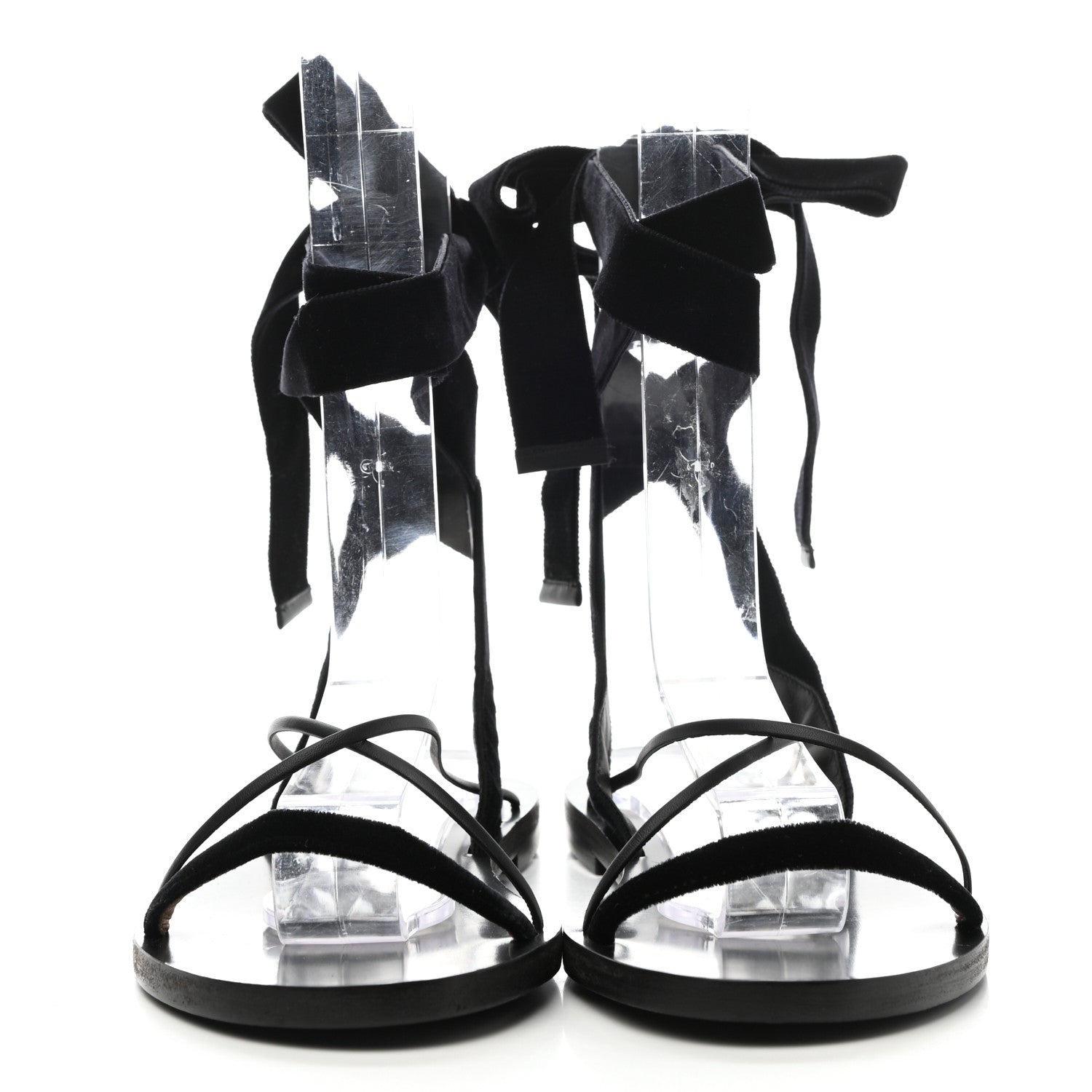 Valentino Garavani Velvet Lace Up Flat Sandals 36.5 Black 2 of 8