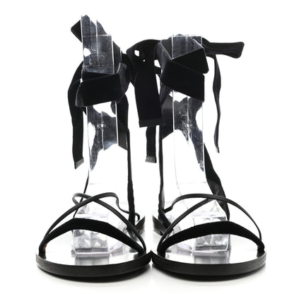 Valentino Garavani Velvet Lace Up Flat Sandals 36.5 Black 2 of 8