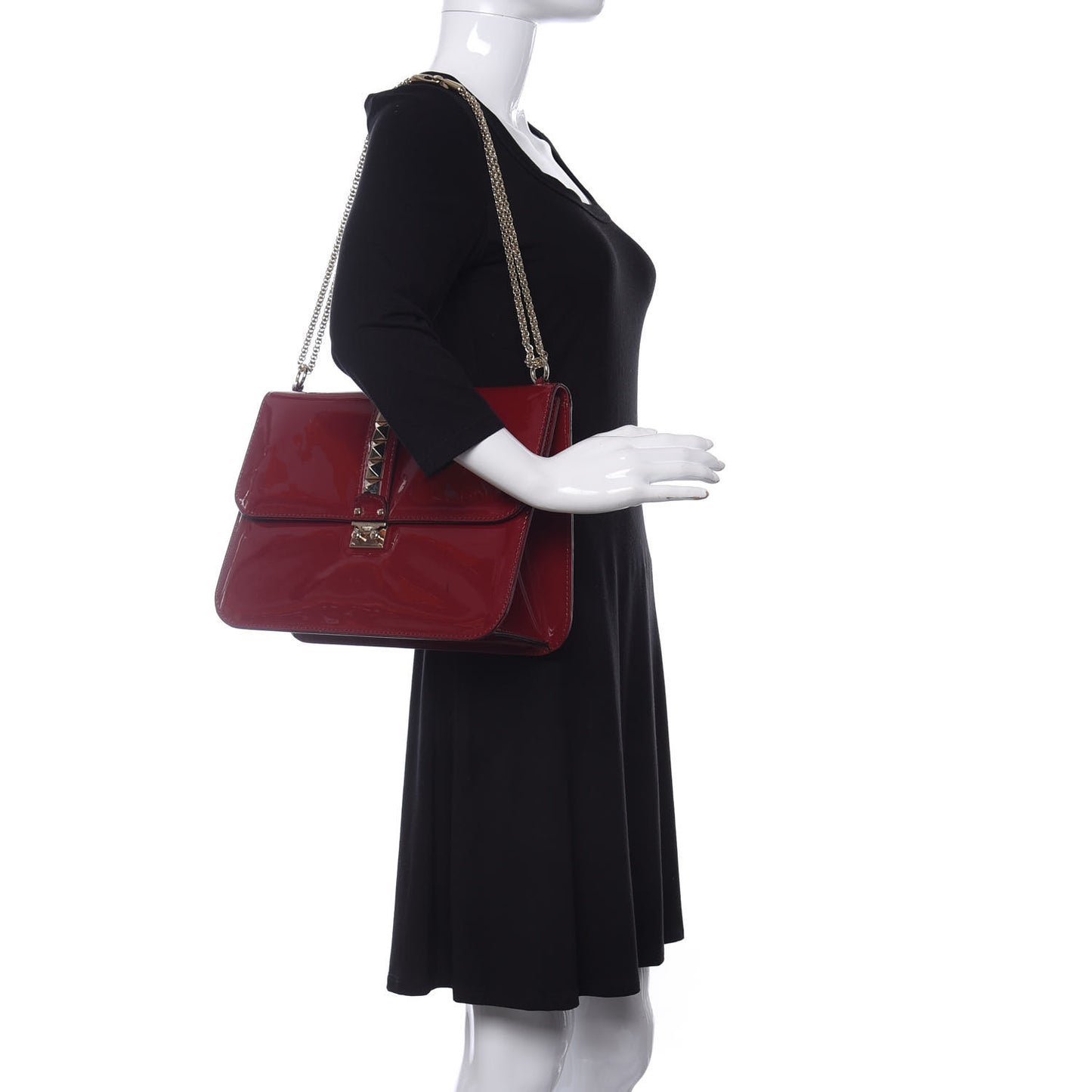 Patent Large Glam Lock Rockstud Flap Red