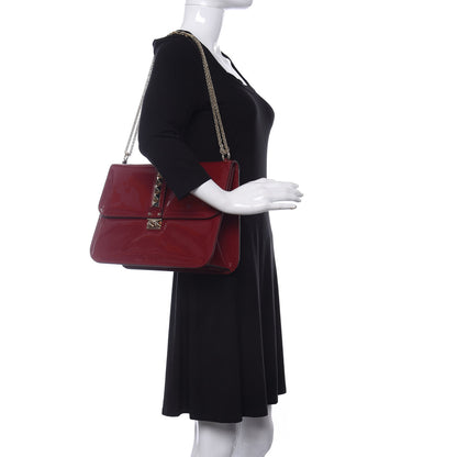Valentino Garavani Patent Large Glam Lock Rockstud Flap Red 2 of 13