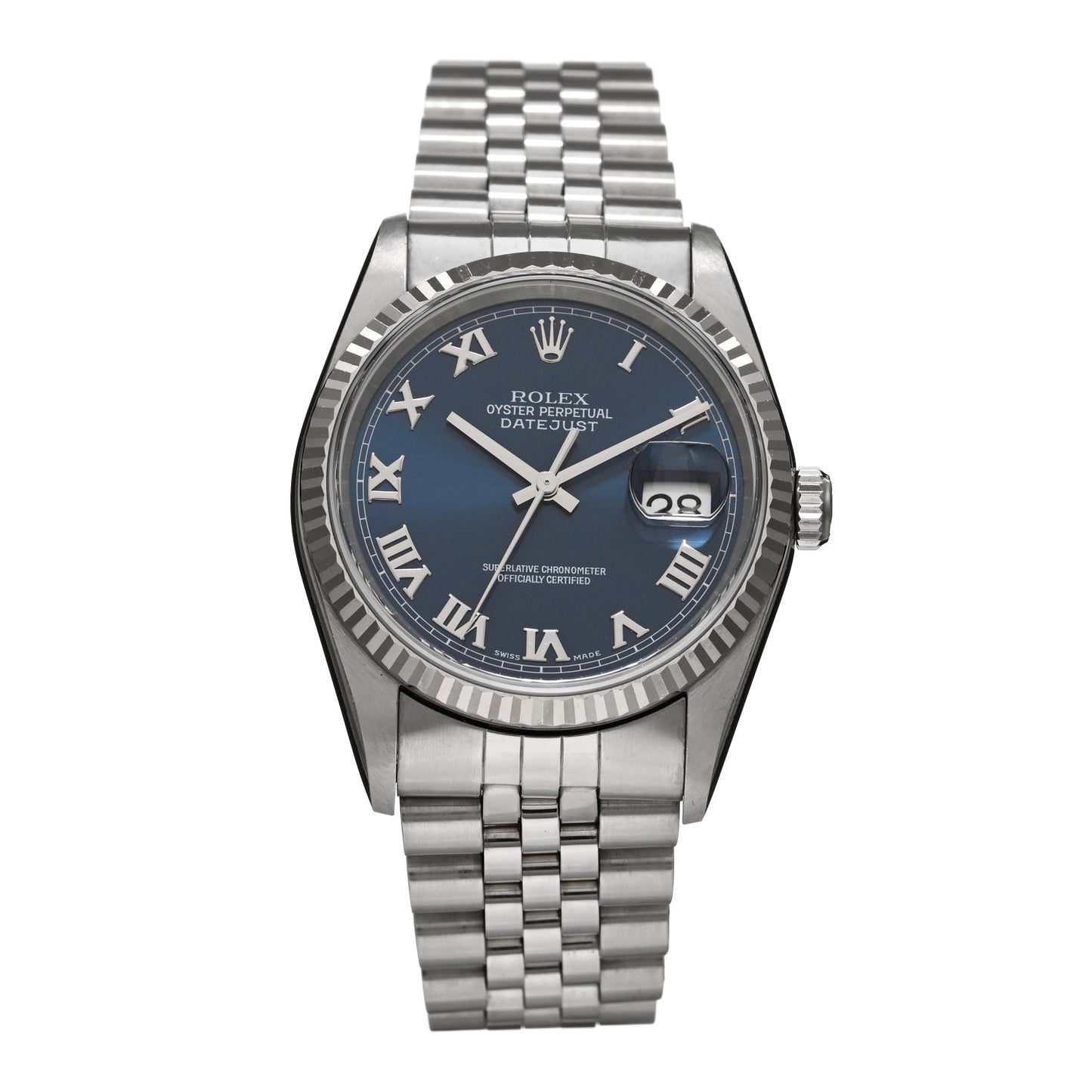 Stainless Steel 18K White Gold 36mm Oyster Perpetual Datejust Watch Blue Roman 16234